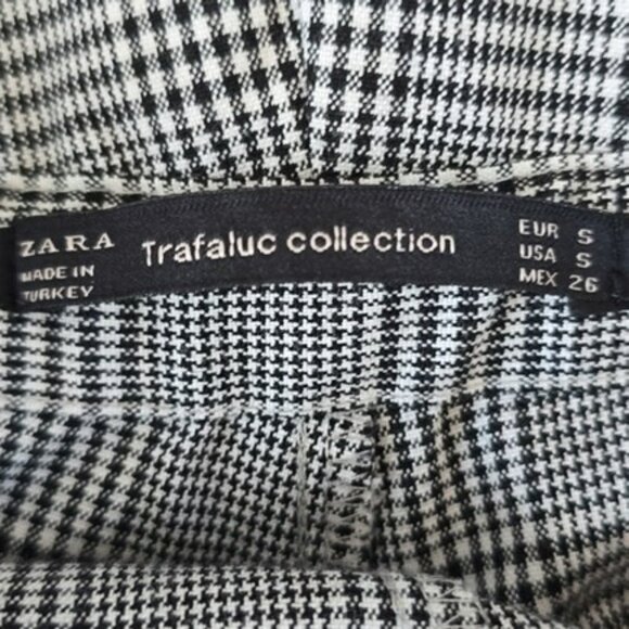 Zara Women's Plaid Trousers Dress Pants Size Small Black White Pull On Cuffs - Picture 14 of 15